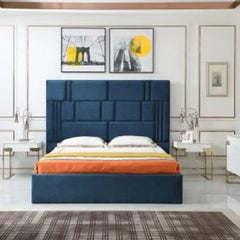 Wooden Twist Odrest Adonis Velvet Upholstery Rectangular Bed ( Blue ) - Wooden Twist UAE