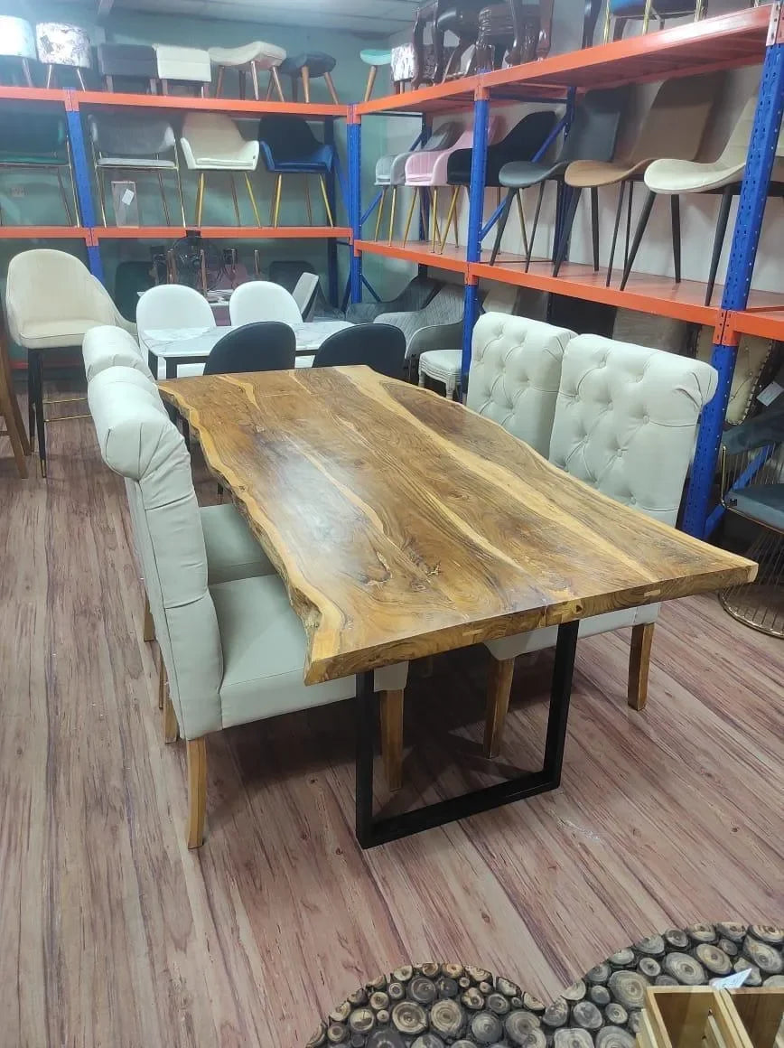 Wooden Twist Acacia Wood and Wrought Iron Vintage Dining Table Rustic Industrial Design for Home Decor - Wooden Twist UAE