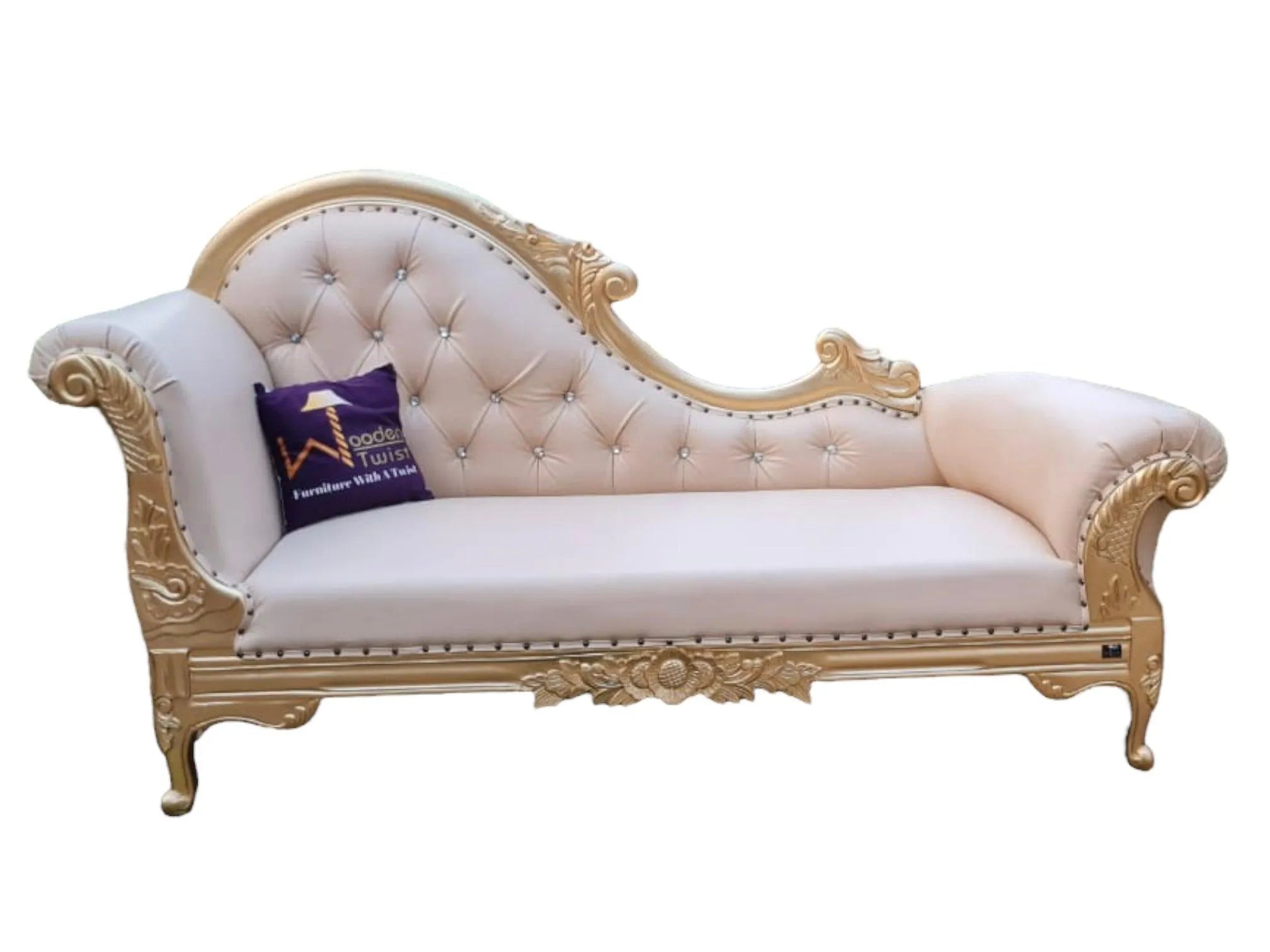 Vintage Teak Wood Handcrafted Deewan Chaise Lounge (Golden) - Wooden Twist UAE