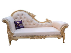 Vintage Teak Wood Handcrafted Deewan Chaise Lounge (Golden) - Wooden Twist UAE