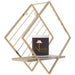 Wooden Twist Metallic Rhombus Shape Wood & Iron Storage Wall Shelf ( Golden ) - Wooden Twist UAE