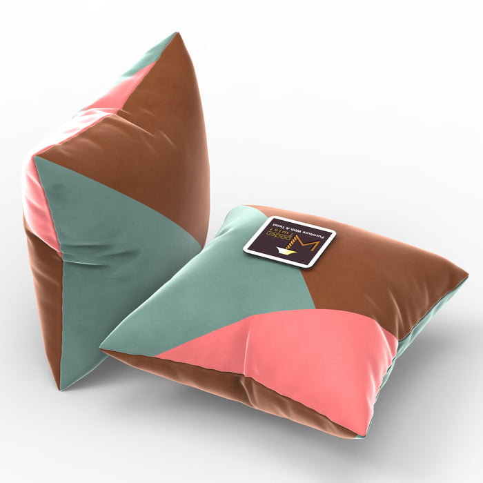 Wooden Twist Abstract Square Velvet Cushion Cover Set of 2 ( Multicolor )