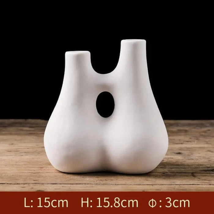 Wooden Twist Modern Home Decor White Ceramic Twins Decorative Vase for Flowers - Wooden Twist UAE