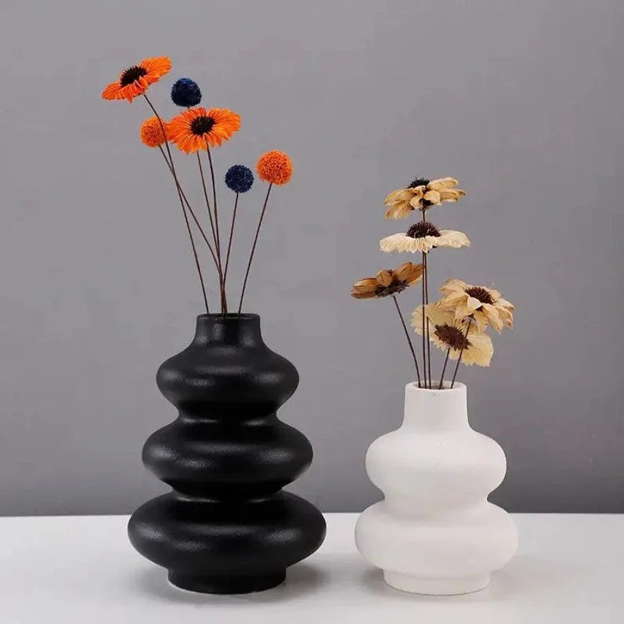 Wooden Twist Modern Irregular Home Decor Ceramic Decorative Vase for Flowers Set of 2 - Wooden Twist UAE