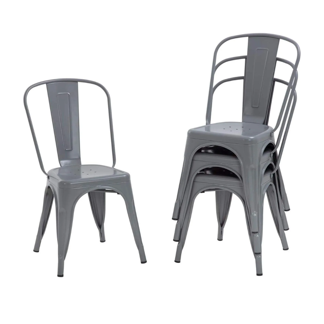 Wooden Twist Stackable Metal Outdoor & Indoor Tolix Side Cafe, Restaurant Kitchen Dining Chair ( Pack of 1 )