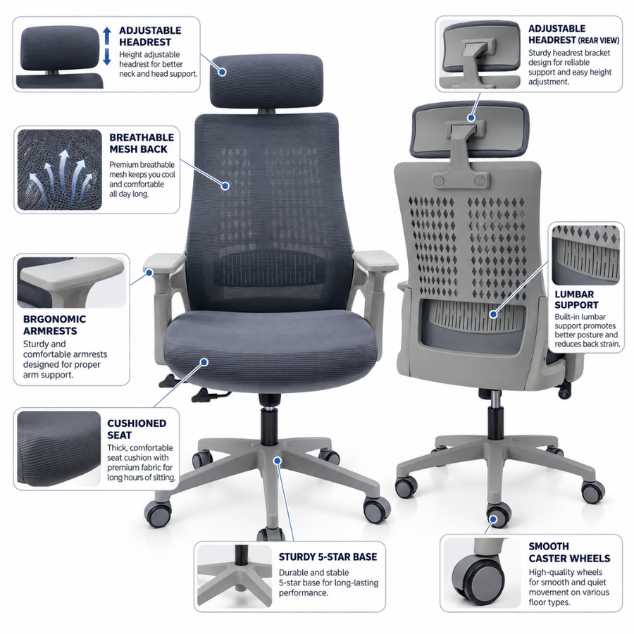 Cushioned Seat, Ergonomic Armrests