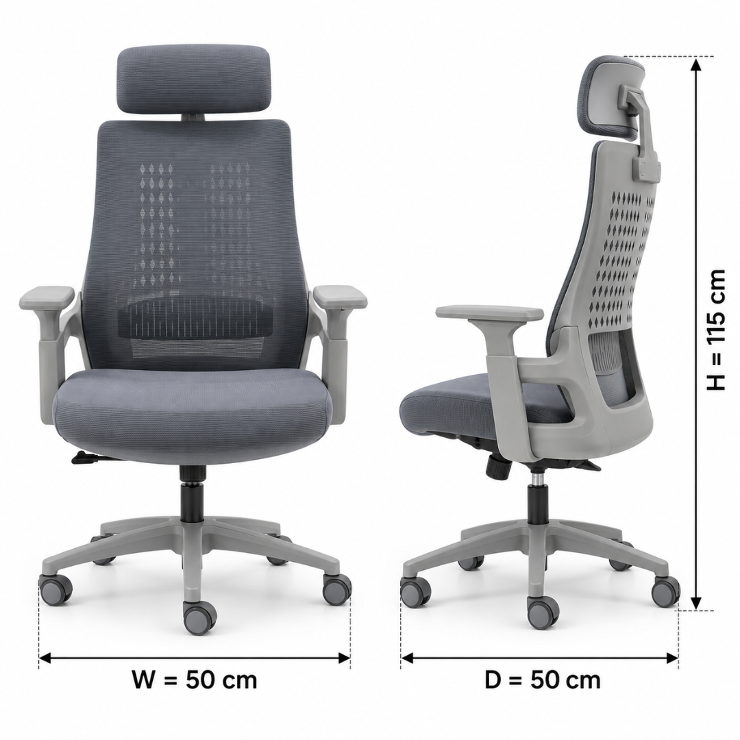 Wooden Twist Aeris Pro Ergonomic Mesh Office Chair Grey – dimensions 50 cm W x 50 cm D x 115 cm H