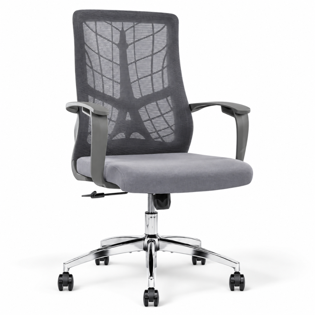 Wooden Twist Aeronix Ergonomic Mesh Office Chair Grey – front view on white background