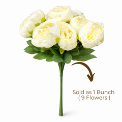 Wooden Twist Artificial Peony Flower Bunch in Ceramic Vase Luxury Faux Floral Arrangement for Living Room & Dining Table Décor (1 Bunch)