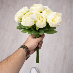 Wooden Twist Artificial Peony Flower Bunch in Ceramic Vase Luxury Faux Floral Arrangement for Living Room & Dining Table Décor (1 Bunch)