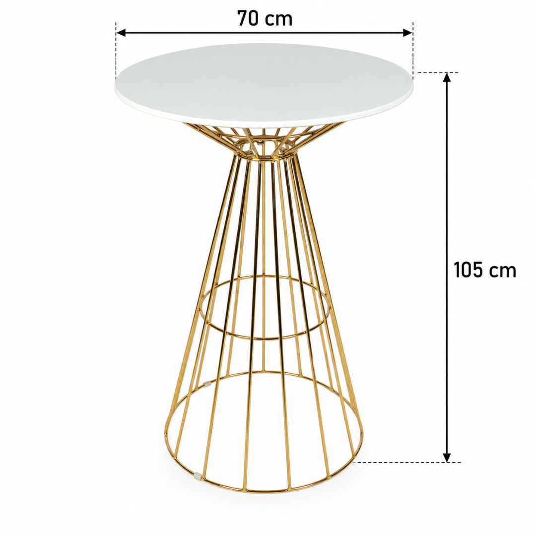 Wooden Twist Aurevia Luxe Round Bar Table Gold Wire Base – dimensions 70 cm top diameter x 105 cm height