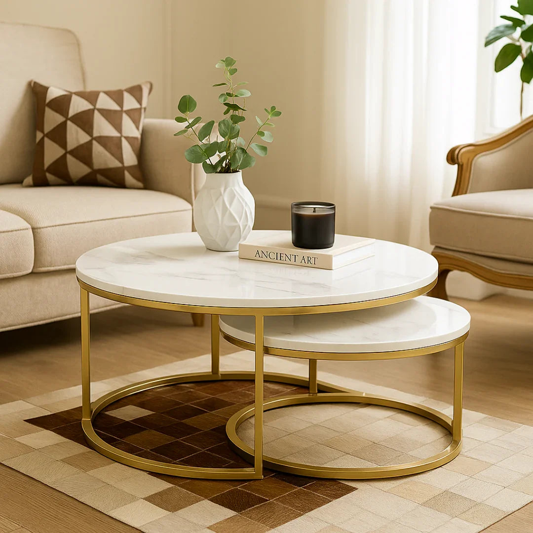 Modern Designer Marble Top Coffee Table, Set of 2