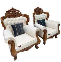 Wooden Twist Glamor Hand Carved Teak Wood Sofa (Set of 2) - Wooden Twist UAE