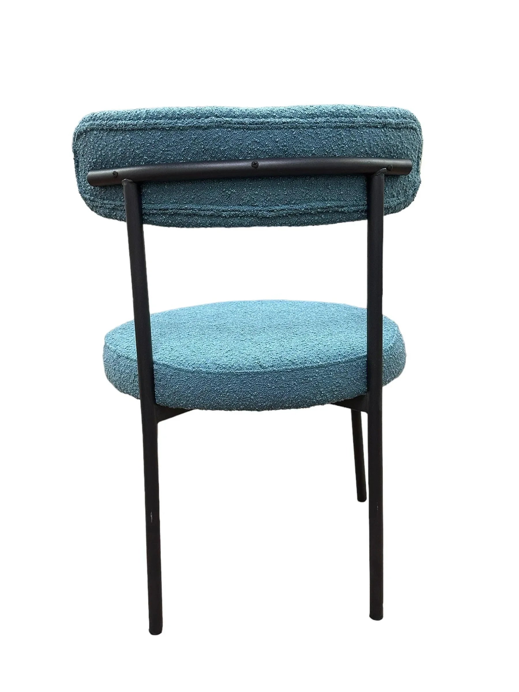 Round Upholstered Boucle Dining Room Chair Mid-Century Modern Kitchen Chairs Curved Backrest Chairs for Dining Room Black Metal Legs - Wooden Twist UAE