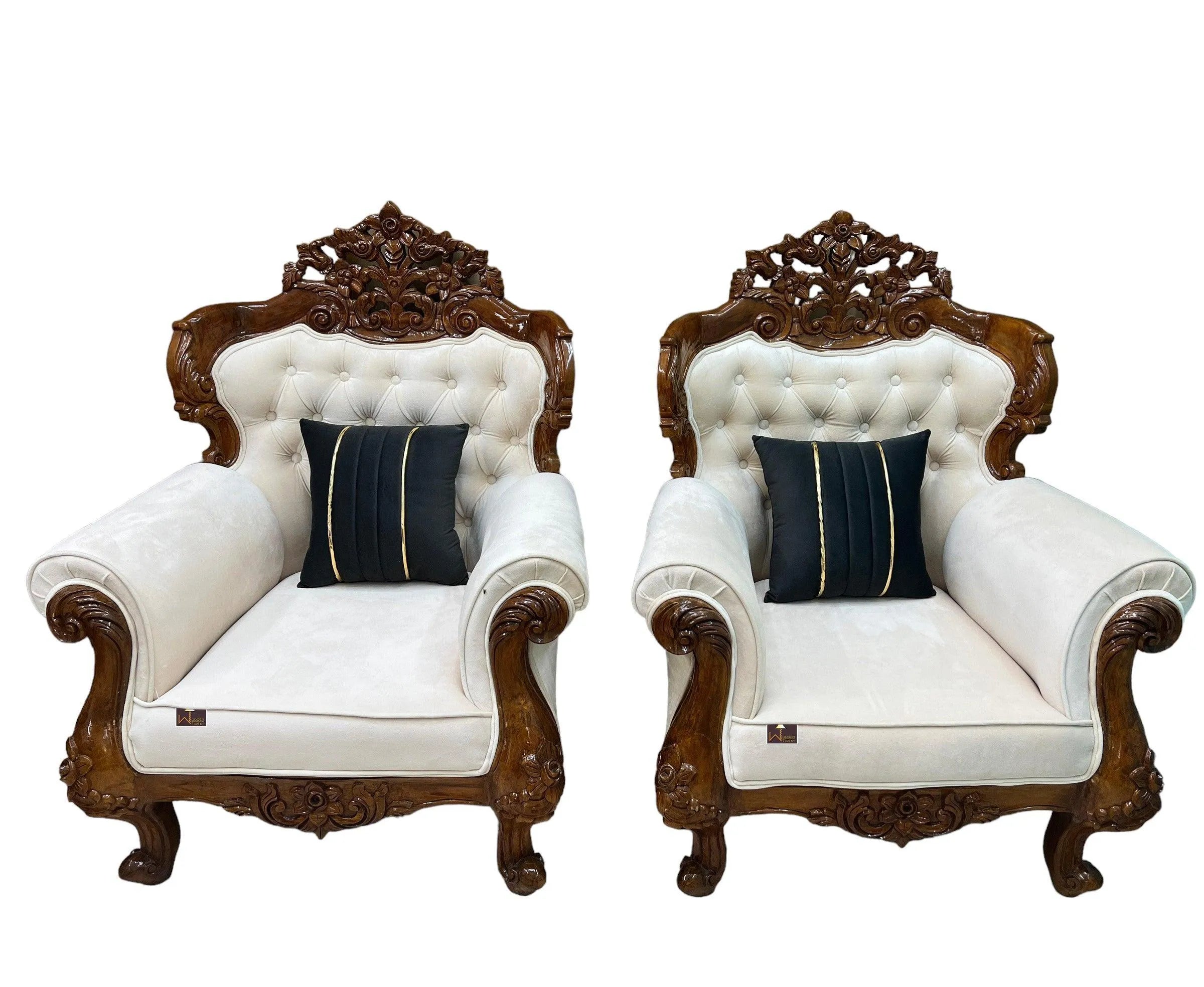 Wooden Twist Glamor Hand Carved Teak Wood Sofa (Set of 2) - Wooden Twist UAE