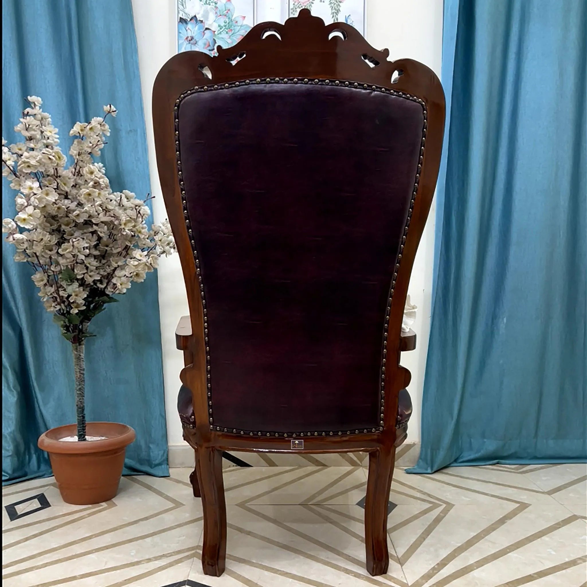 Wooden Twist Luxurious Hand Carved Teak Wood High Back Throne Chair - Wooden Twist UAE