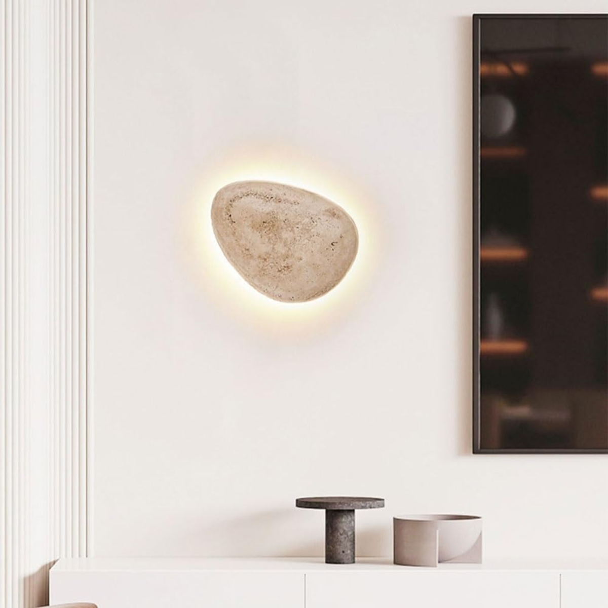 lifestyle above a console beside a framed mirror