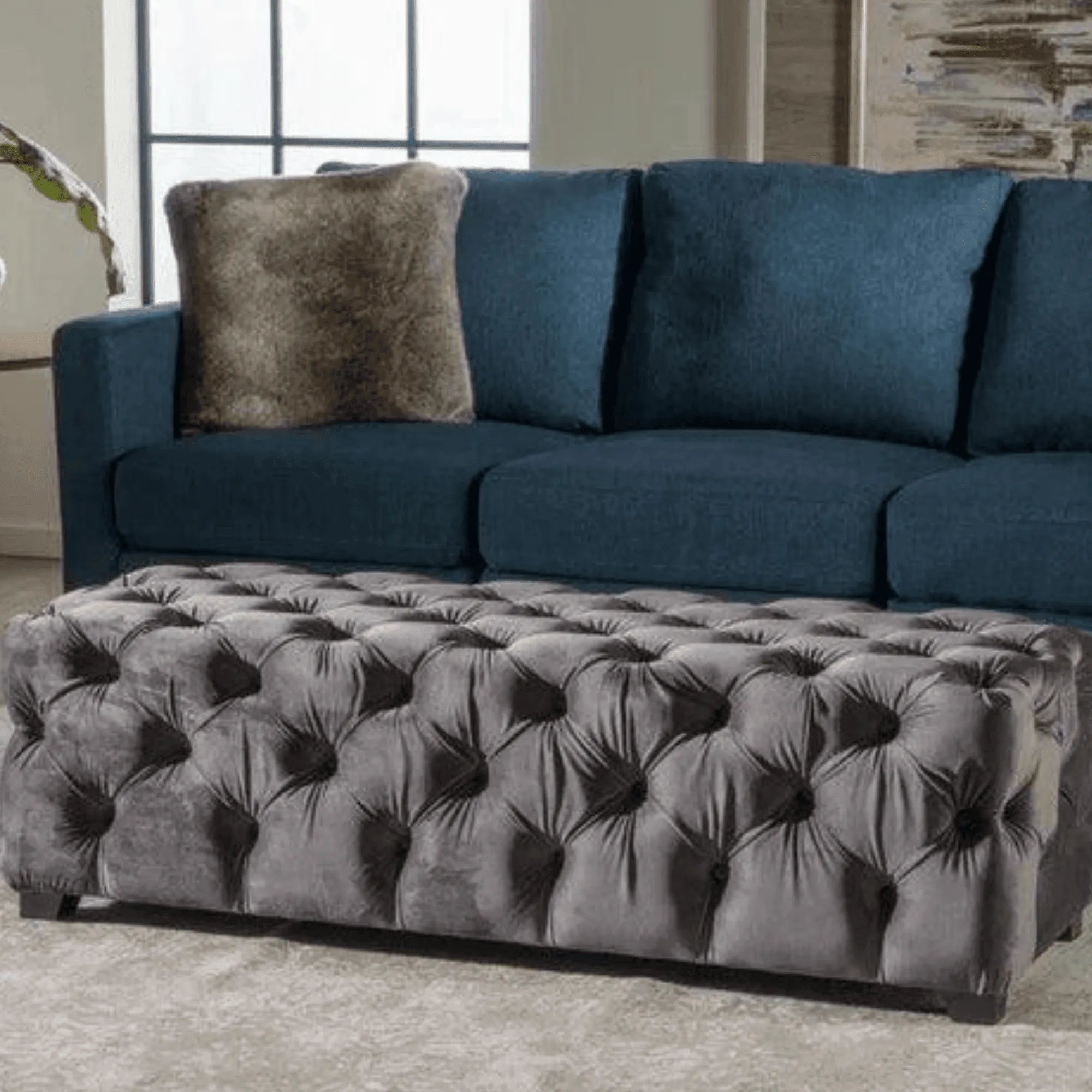 Wide Tufted Modern Bench For Living Room