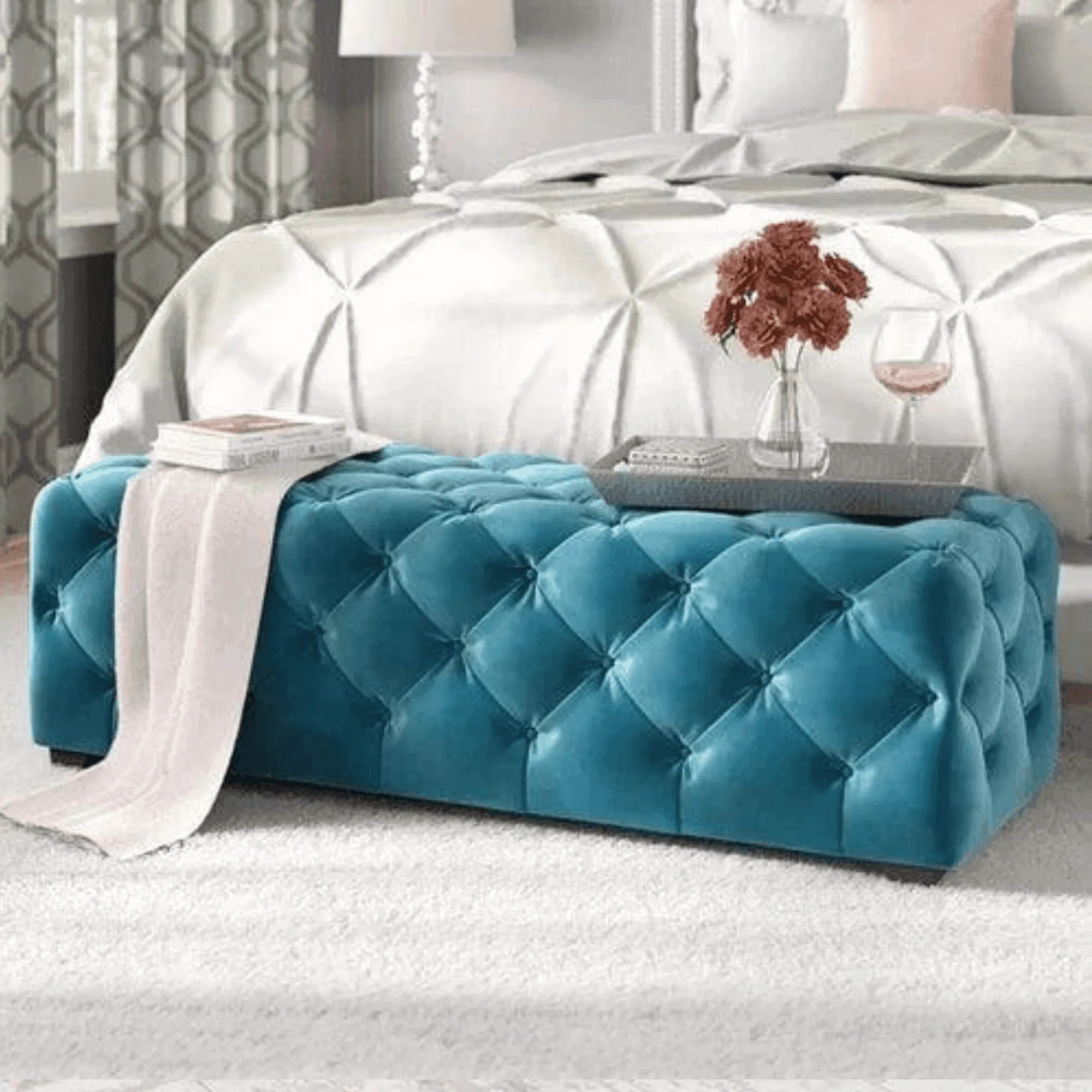 Wide Tufted Modern Bench For Living Room