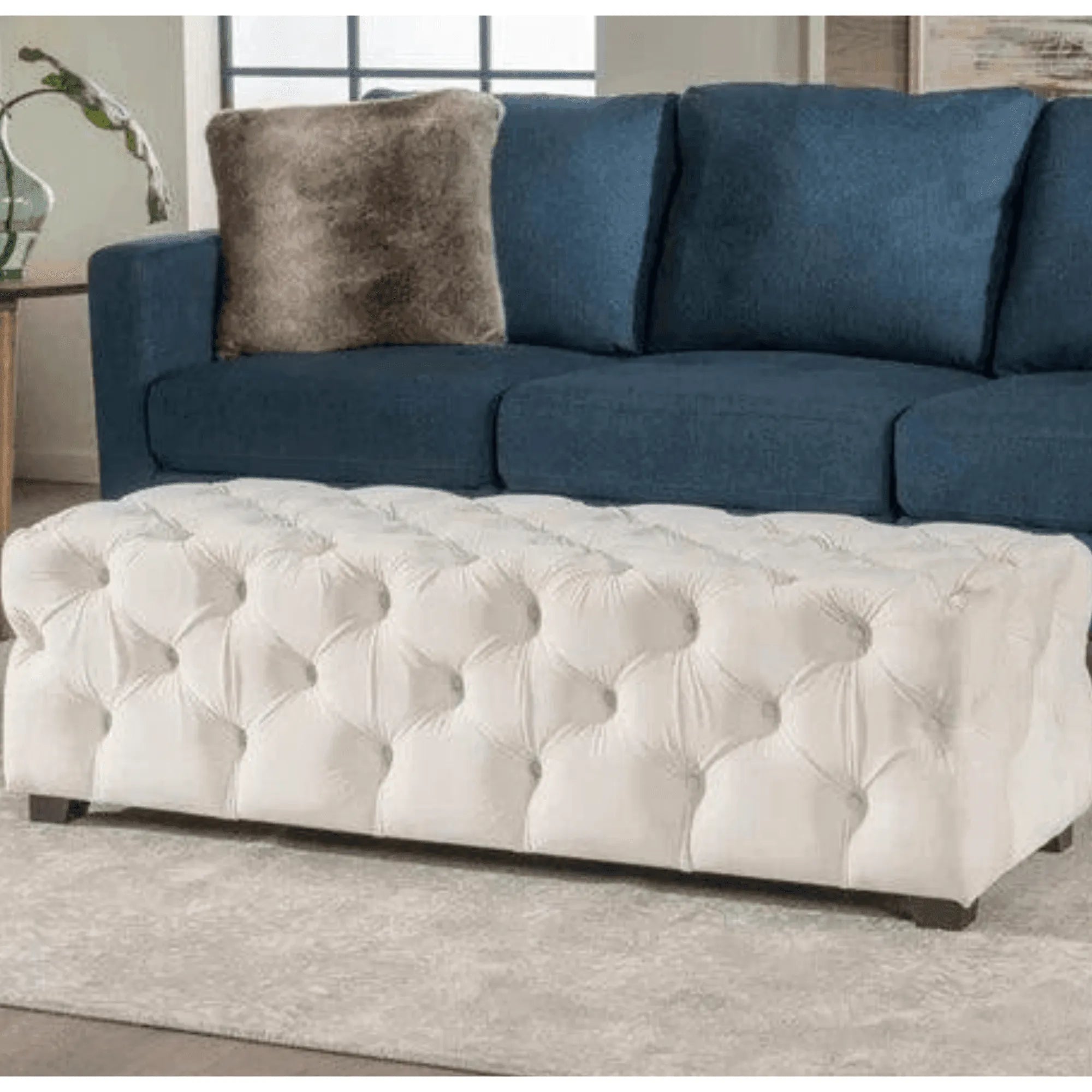 Wide Tufted Modern Bench For Living Room