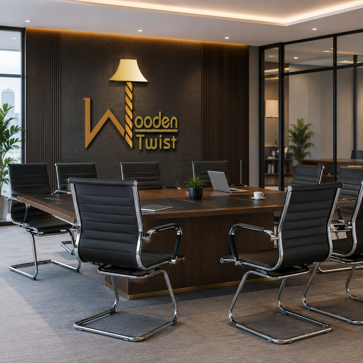 Wooden Twist Black PU Leather Visitor Chair with Chrome Cantilever Frame & Stable Sleigh Base