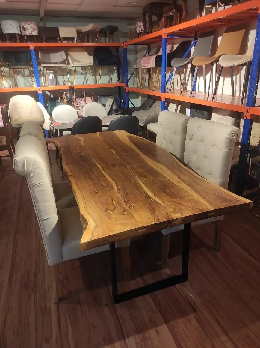 Wooden Twist Acacia Wood and Wrought Iron Vintage Dining Table Rustic Industrial Design for Home Decor - Wooden Twist UAE
