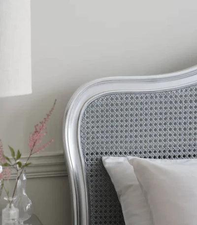 Wooden Twist Evoke Cane Teak Wood King Size Bed with Silver Finish for Elegant Bedroom ( Grey ) - Wooden Twist UAE