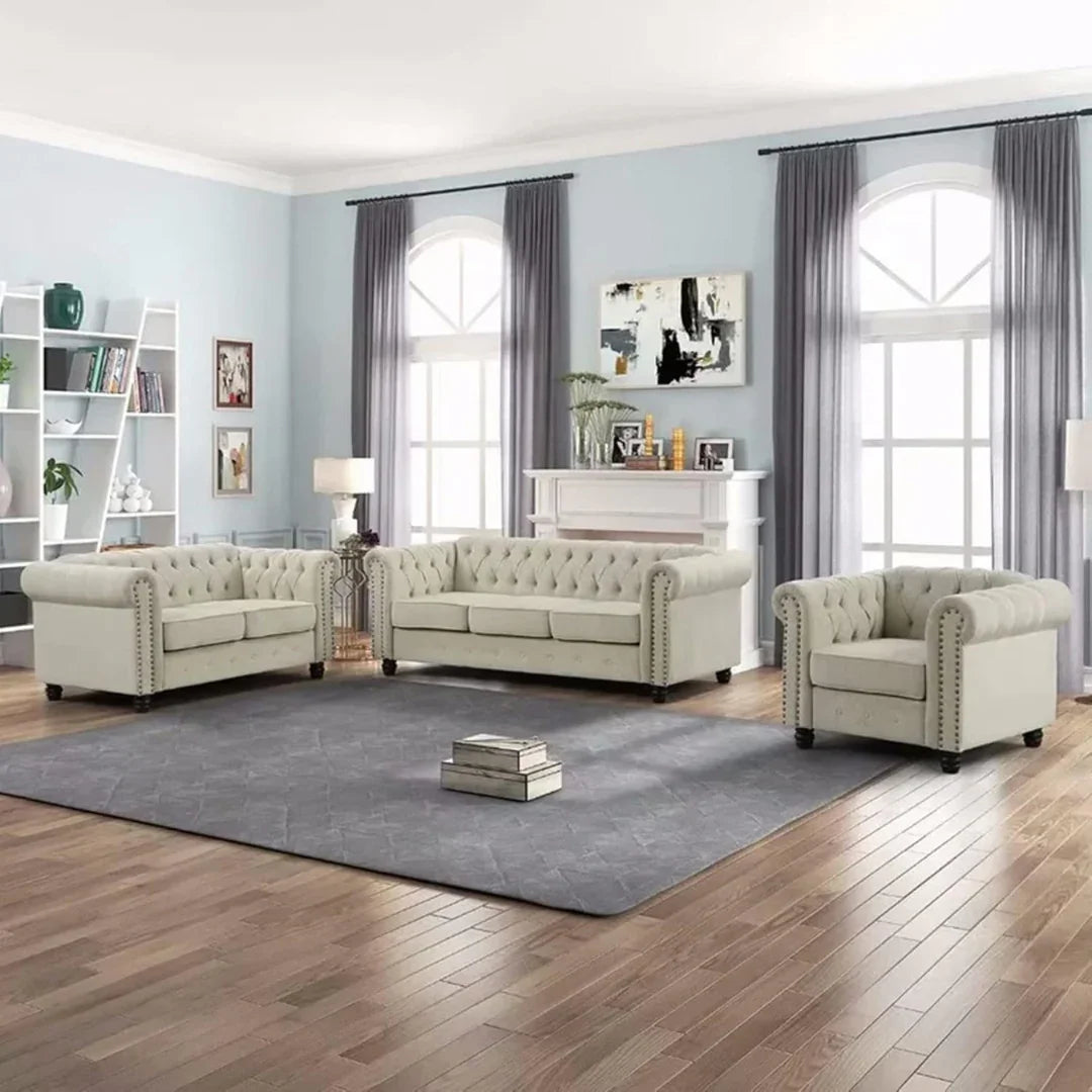 Chesterfield Elegance in Soft Beige Linen