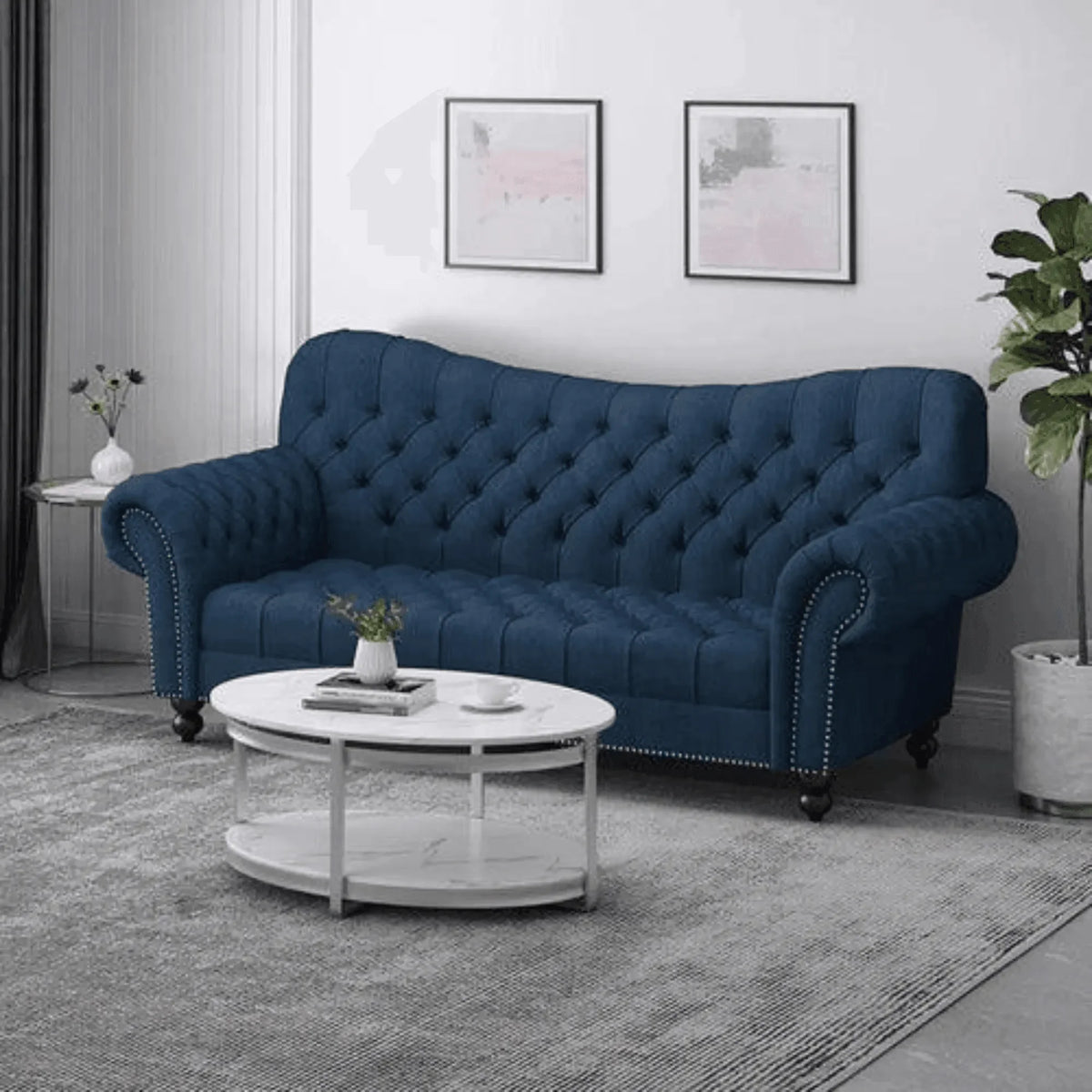 Chesterfield Elegance in Plush Blue Velvet