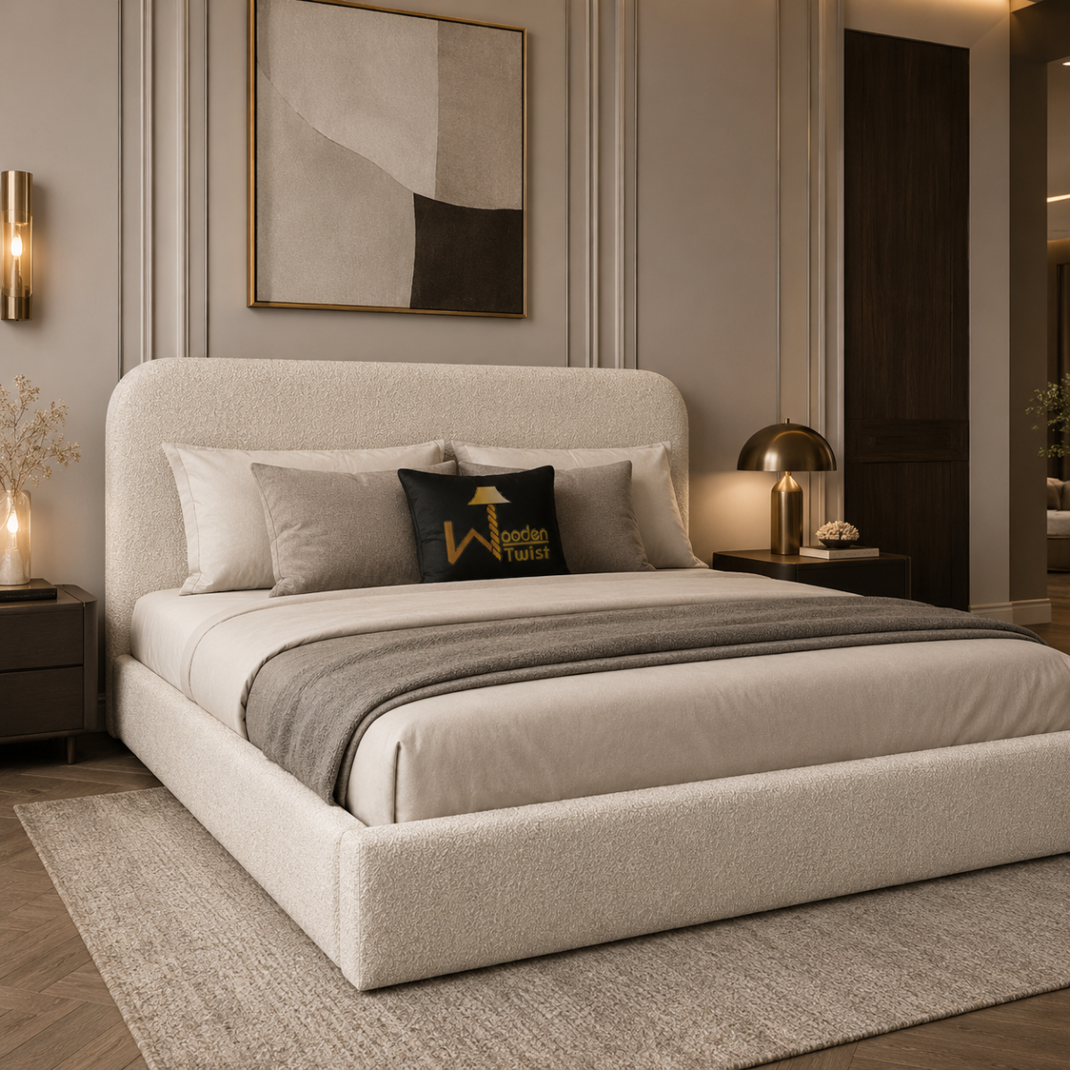 angled lifestyle view of the bed in a styled bedroom
