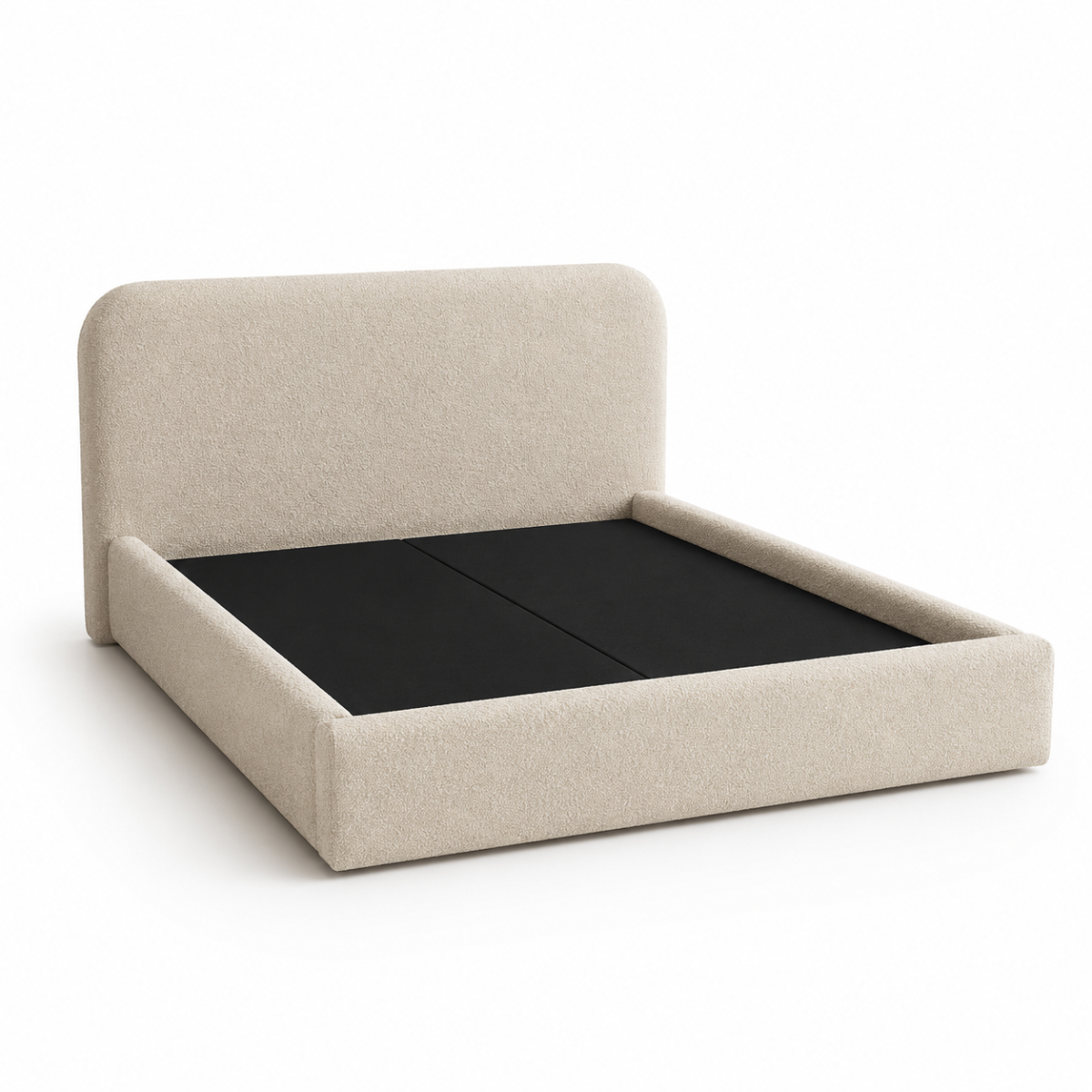 clean angled product shot on white background showing the curved headboard and frame