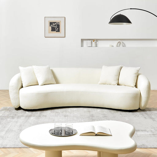 Wooden Twist Half Moon Sectional Sofa in White Boucle Fabric