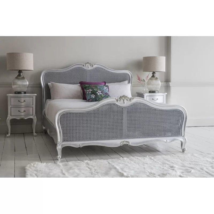 Wooden Twist Evoke Cane Teak Wood King Size Bed with Silver Finish for Elegant Bedroom ( Grey ) - Wooden Twist UAE