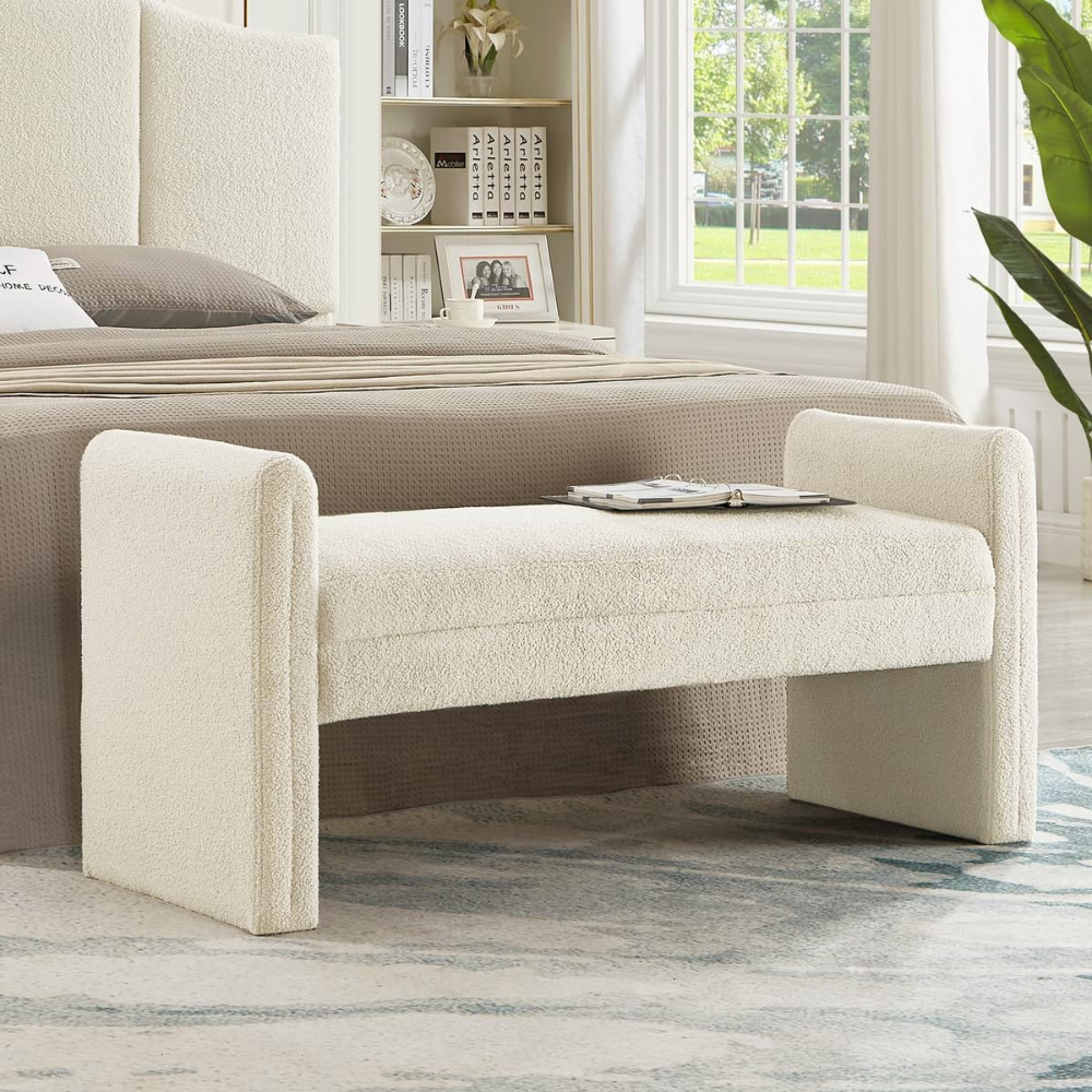 Cream Entryway Ottoman Bench