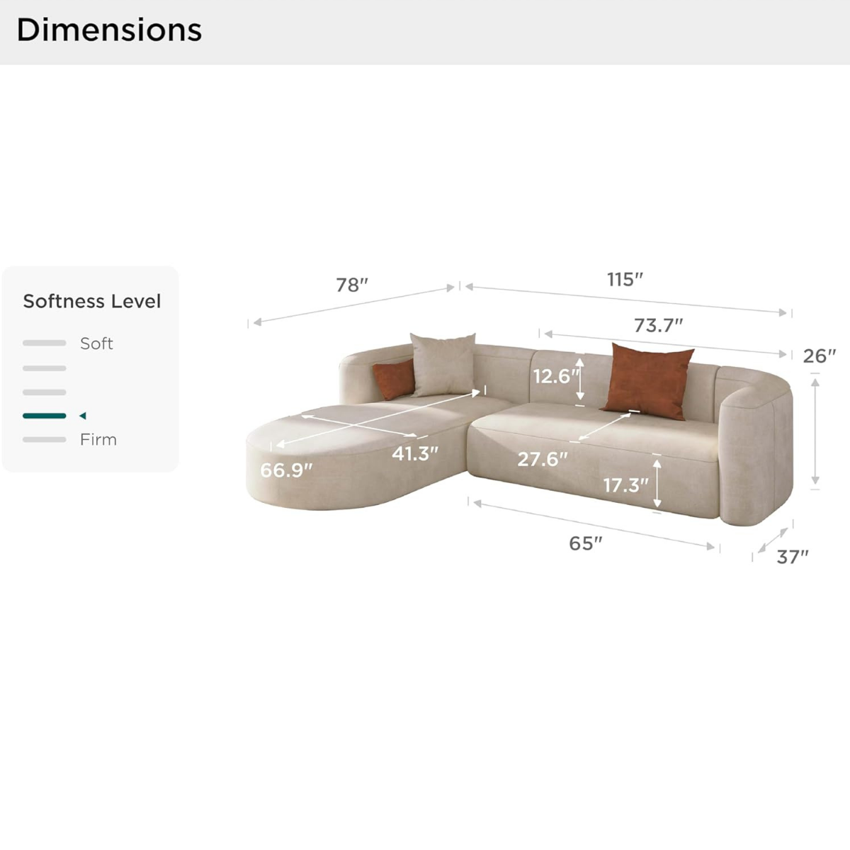 Wooden Twist Modern Velvet Sectional Sofa | L-Shape, 3-Seater & Modular Designs | Tangerine & Cream