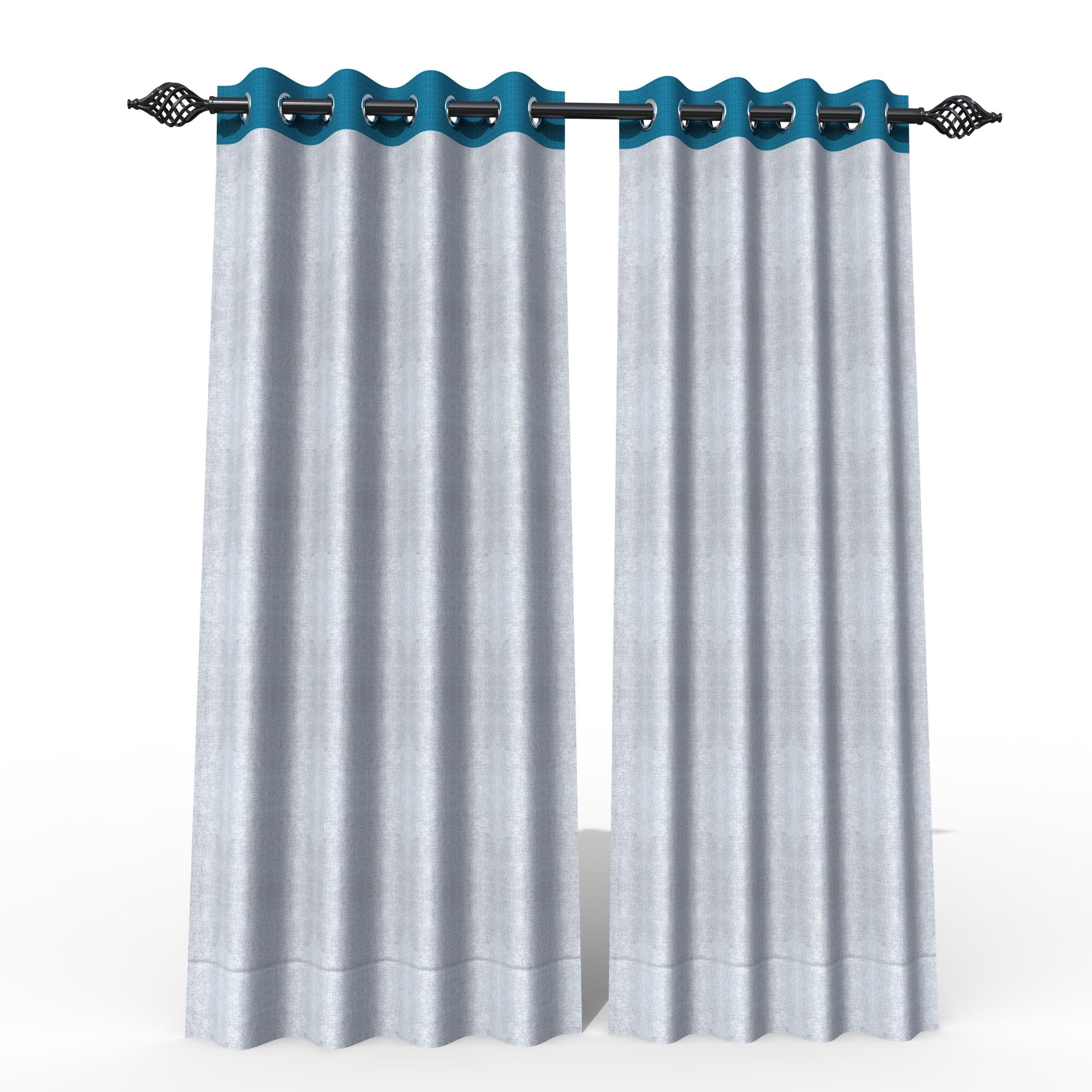 Fabrahome Light Filtering 7 Ft Rectangular Jute Fabric Curtain ( Grey & Blue ) - Wooden Twist UAE