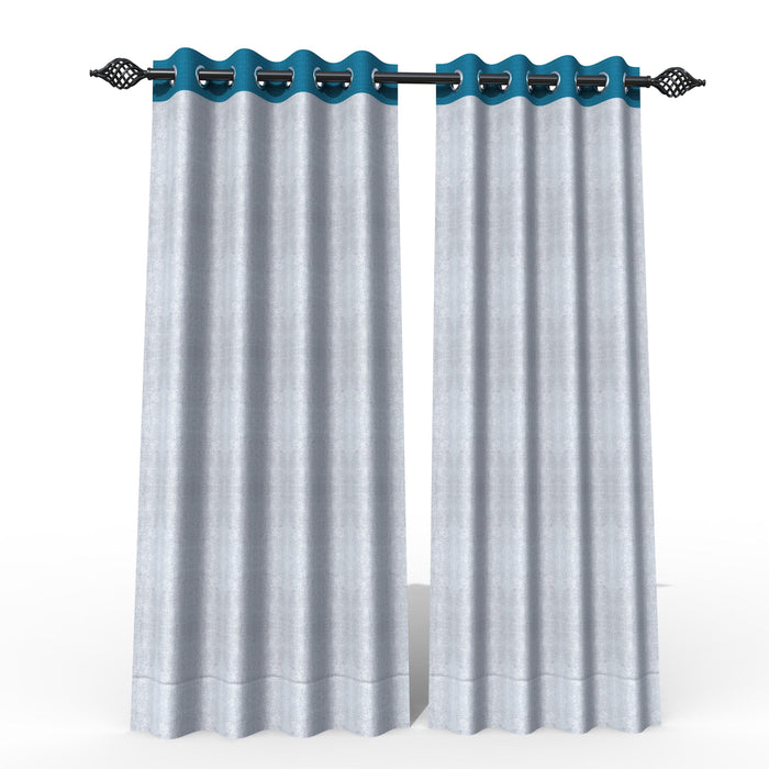 Fabrahome Light Filtering 7 Ft Rectangular Jute Fabric Curtain ( Grey & Blue )