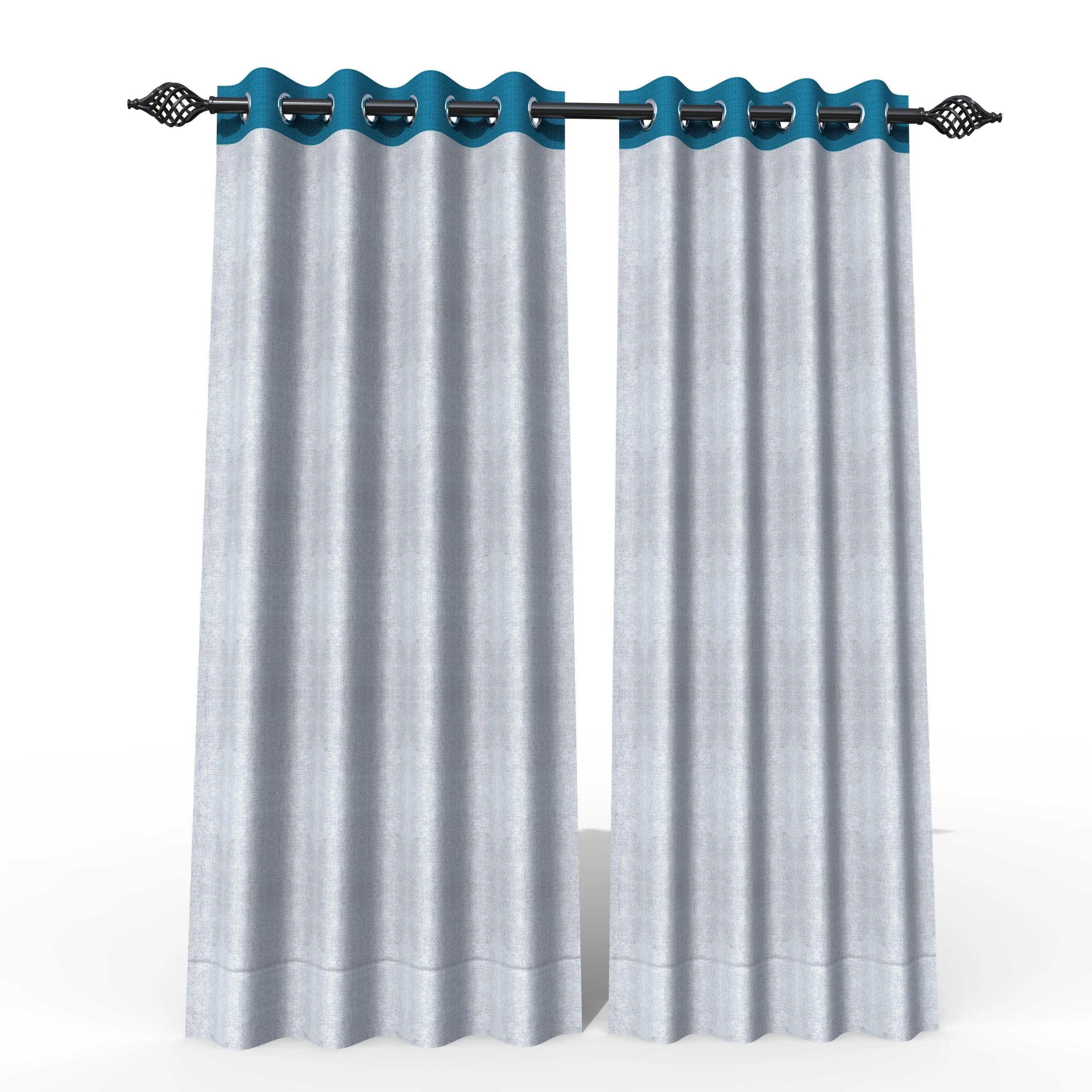 Fabrahome Light Filtering 10 Ft Rectangular Jute Fabric Curtain ( Grey & Blue ) - Wooden Twist UAE