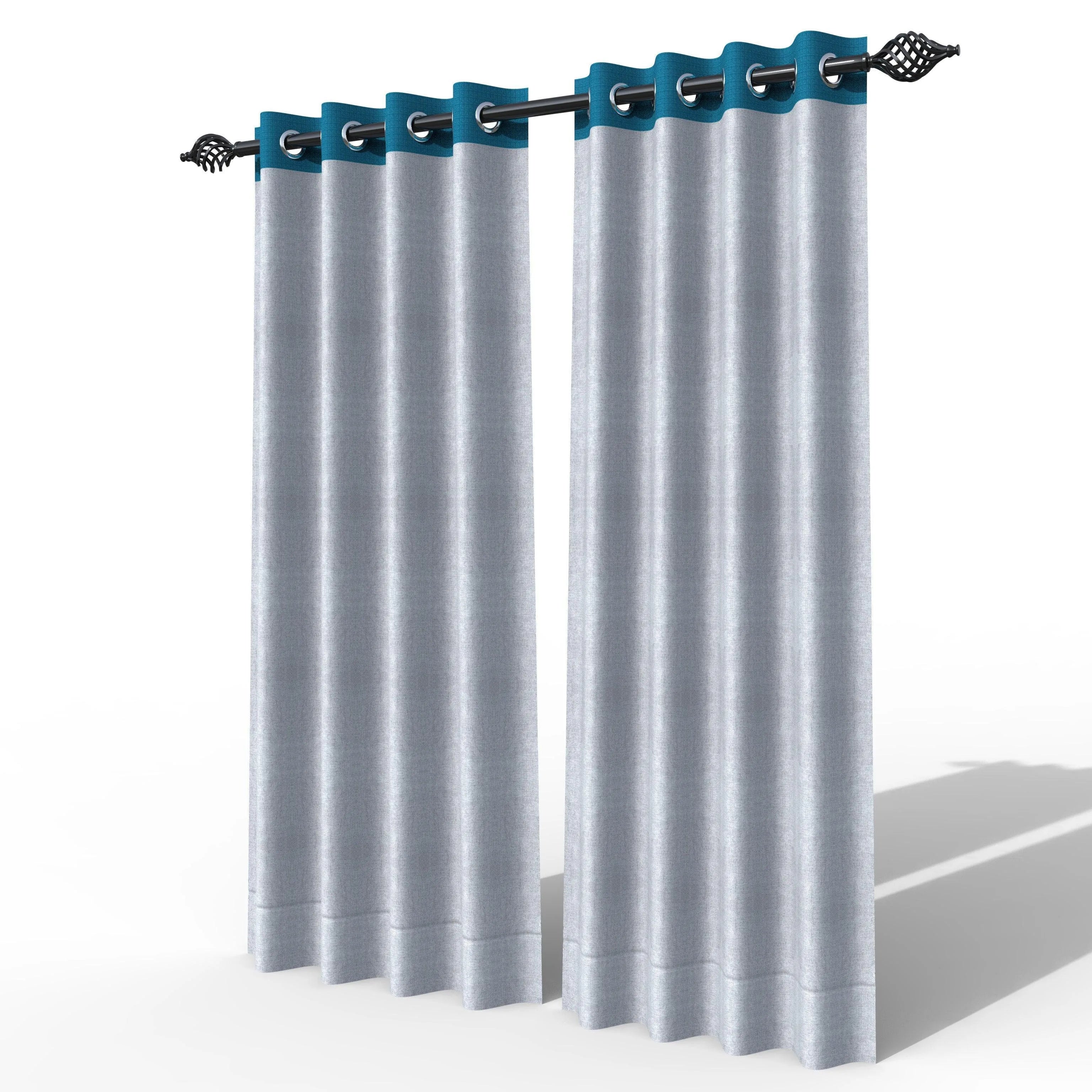 Fabrahome Light Filtering 10 Ft Rectangular Jute Fabric Curtain ( Grey & Blue ) - Wooden Twist UAE