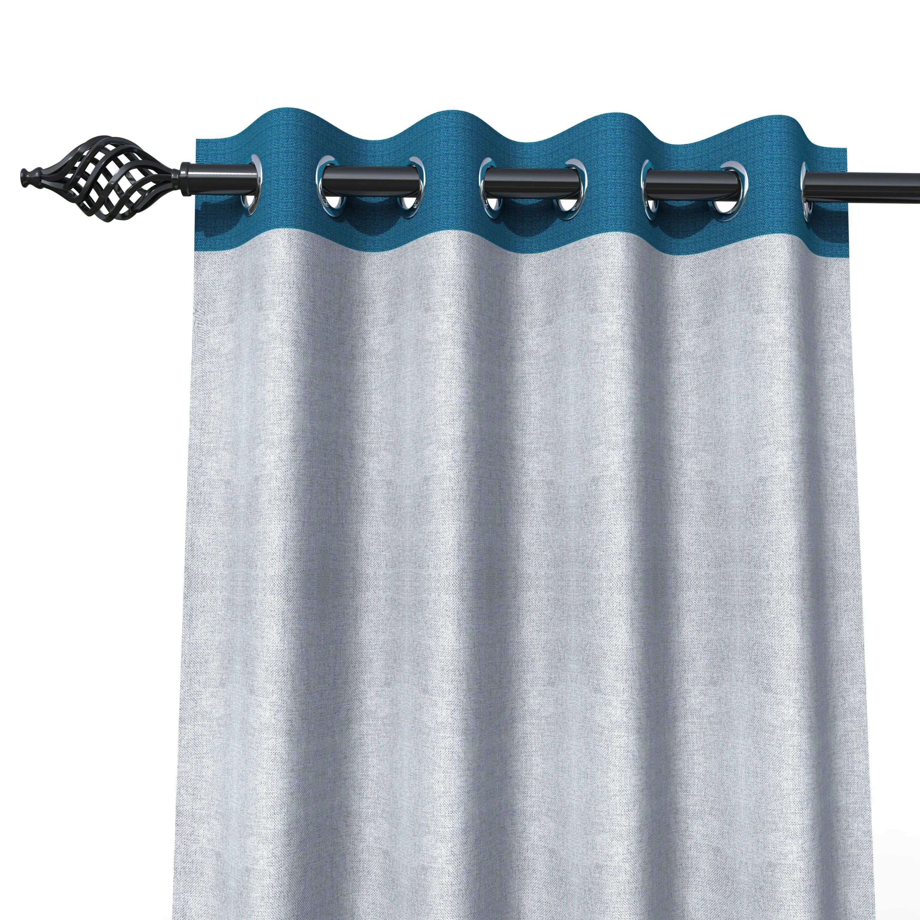 Fabrahome Light Filtering 10 Ft Rectangular Jute Fabric Curtain ( Grey & Blue ) - Wooden Twist UAE