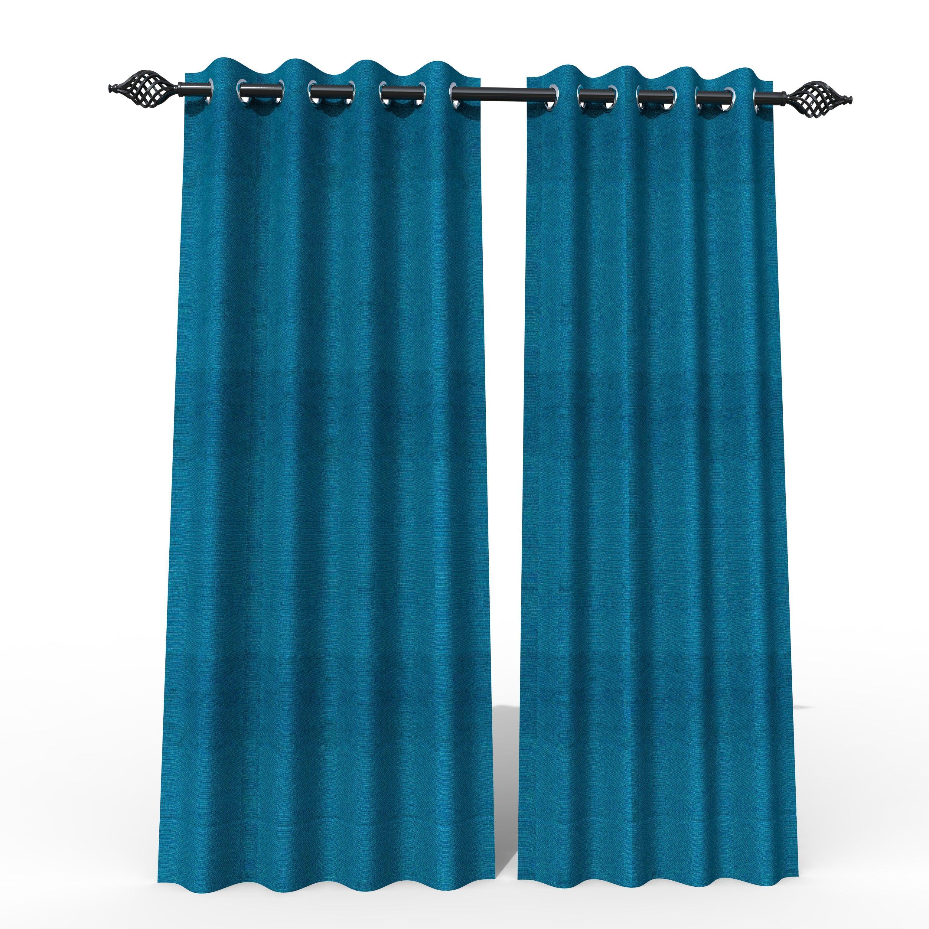 Fabrahome Light Filtering 7 Ft Rectangular Jute Fabric Curtain ( Blue ) - Wooden Twist UAE