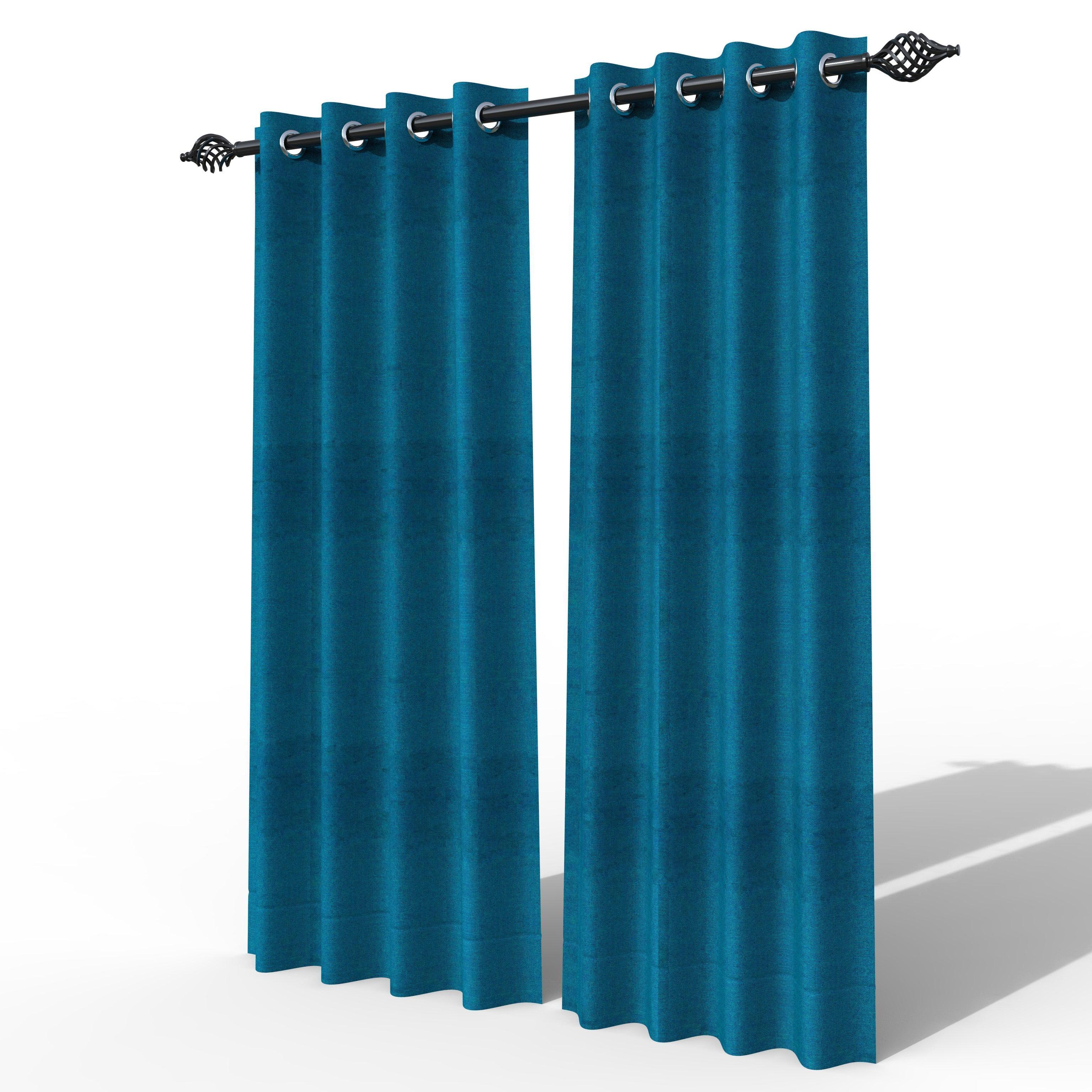 Fabrahome Light Filtering 7 Ft Rectangular Jute Fabric Curtain ( Blue ) - Wooden Twist UAE