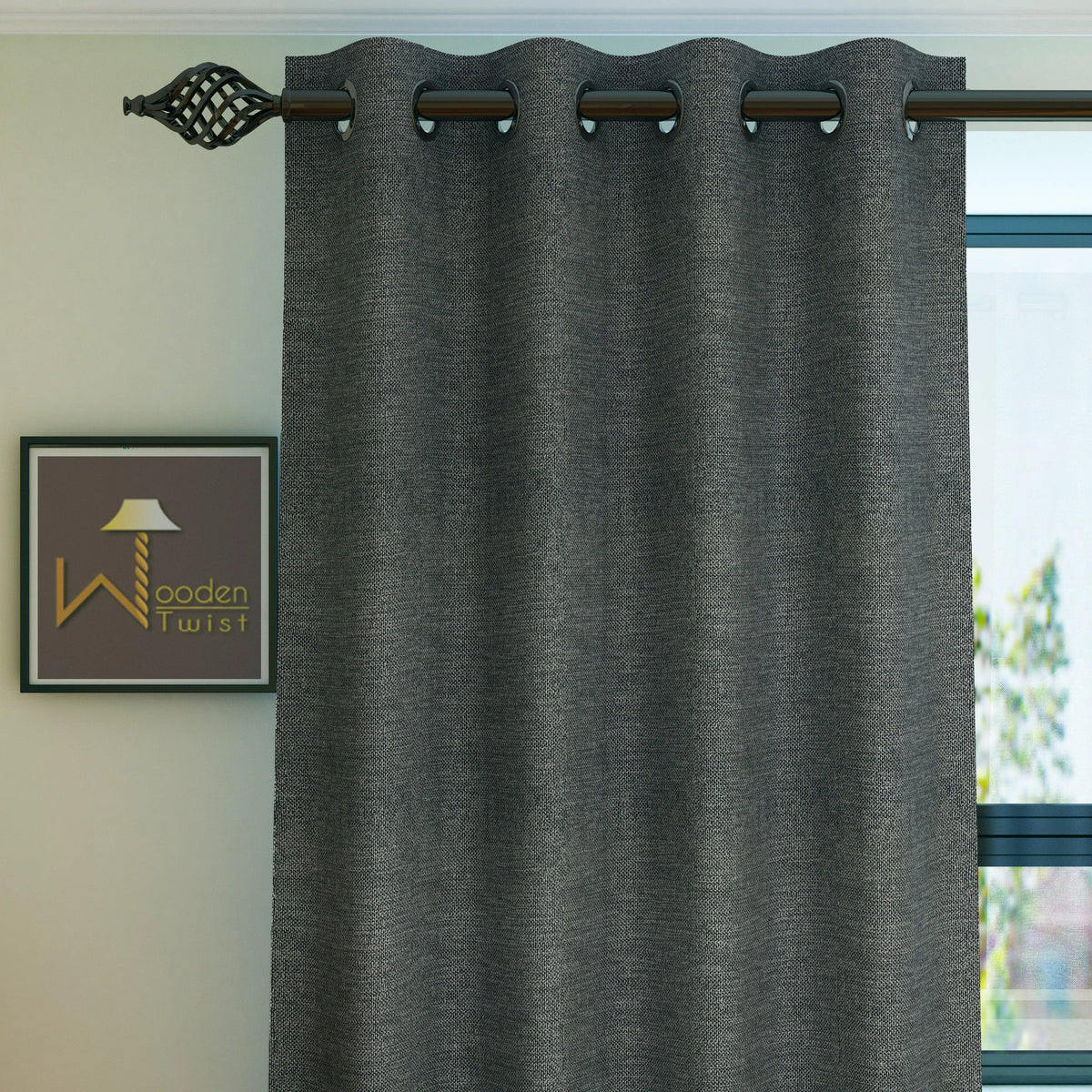 Fabrahome Light Filtering 7 Ft Rectangular Jute Fabric Curtain ( Dark Grey ) - Wooden Twist UAE