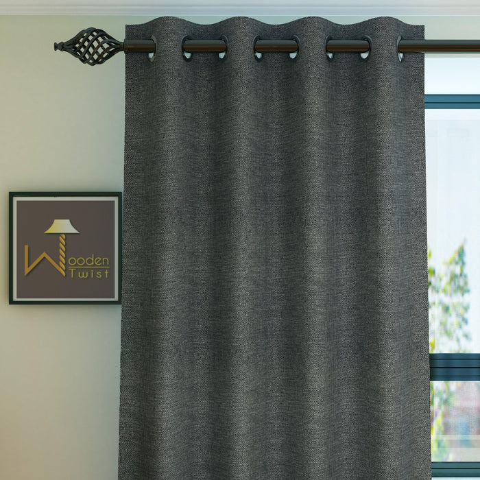 Fabrahome Light Filtering 10 Ft Rectangular Jute Fabric Curtain ( Dark Grey )