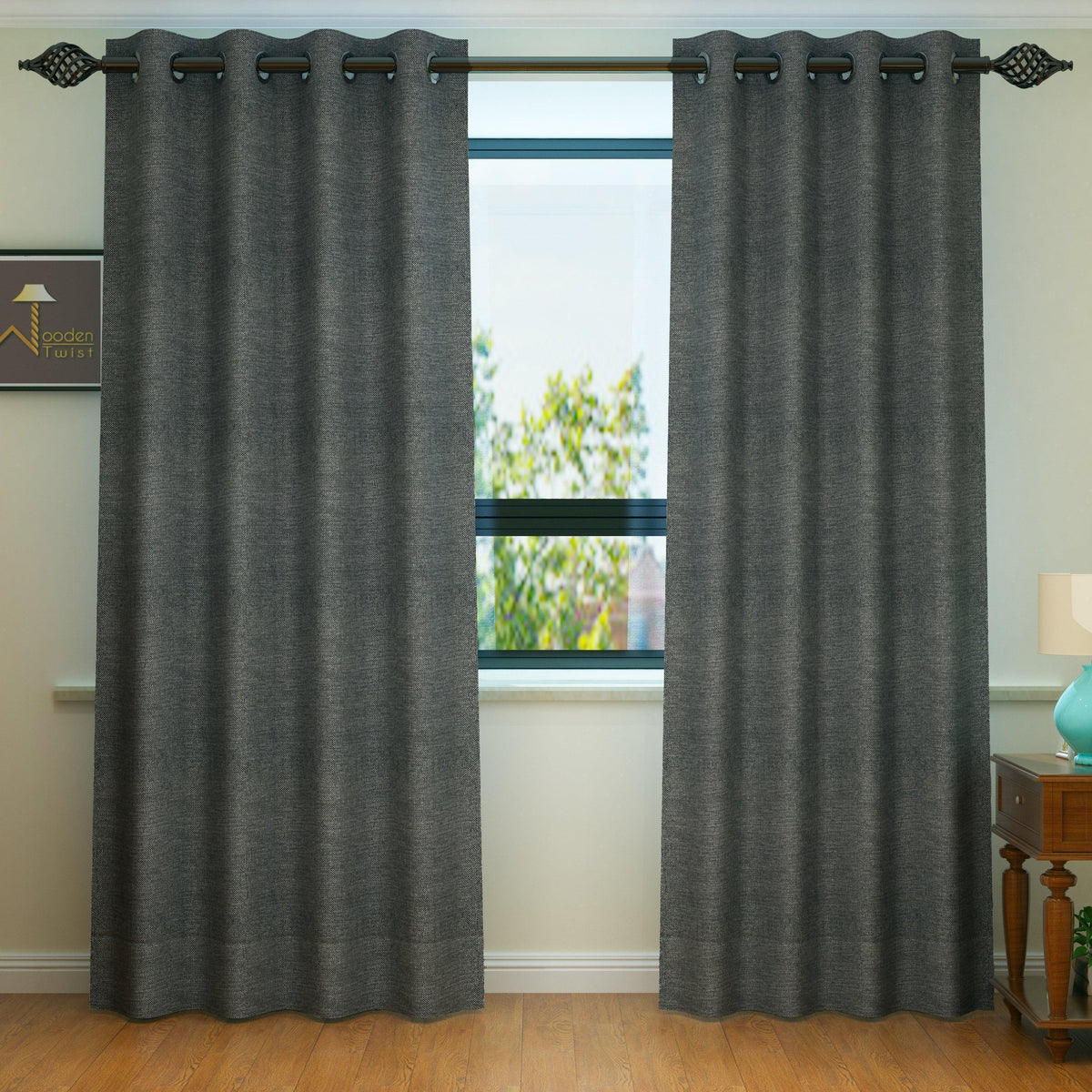 Fabrahome Light Filtering 10 Ft Rectangular Jute Fabric Curtain ( Dark Grey ) - Wooden Twist UAE