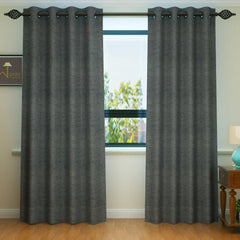 Fabrahome Light Filtering 10 Ft Rectangular Jute Fabric Curtain ( Dark Grey ) - Wooden Twist UAE