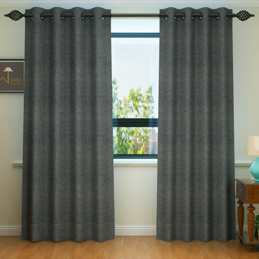 Fabrahome Light Filtering 7 Ft Rectangular Jute Fabric Curtain ( Dark Grey ) - Wooden Twist UAE