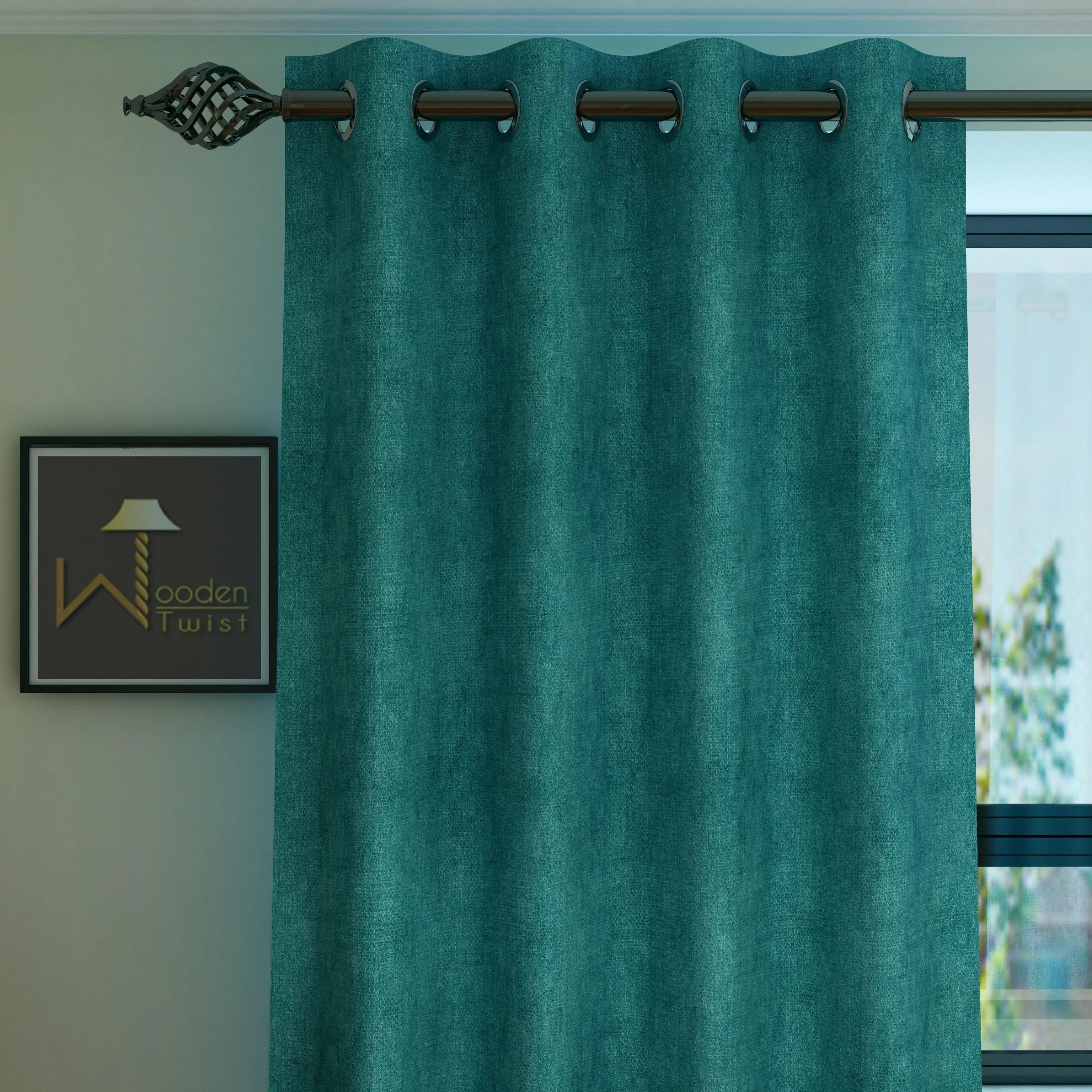 Fabrahome Light Filtering 7 Ft Rectangular Suede Fabric Curtain ( Green ) - Wooden Twist UAE