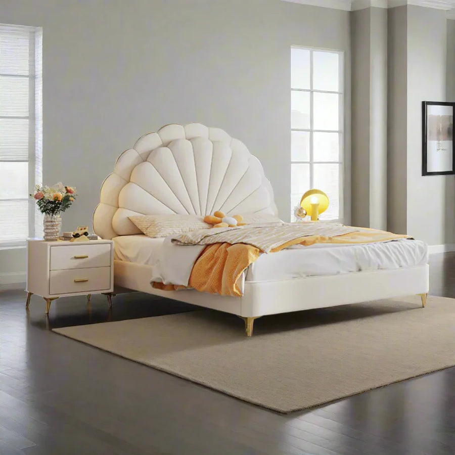 A Wooden Frame With a Matching Bedside Table