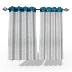 Fabrahome Light Filtering 4.5 Ft Jute Fabric Window Curtain ( Grey & Blue ) - Wooden Twist UAE